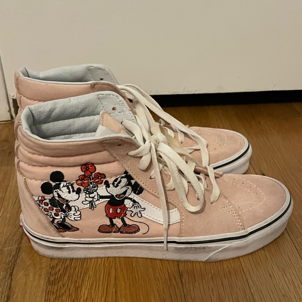 Vans Pink and White Sneakers with Mickey and Minnie Design